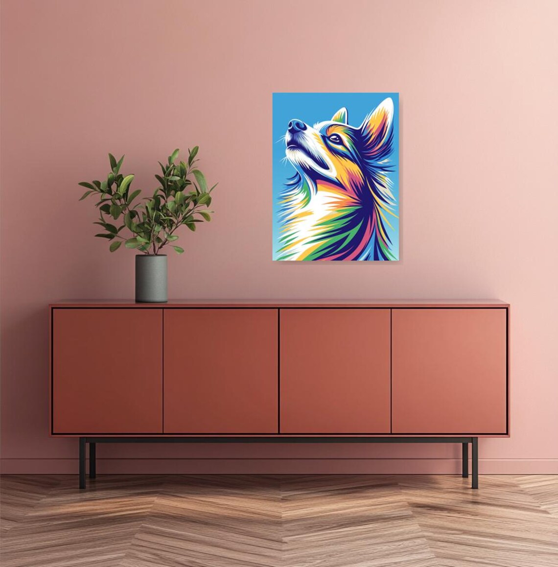 Colorful Pop Art Dog Portrait Against Bright Blue Sky Poster - Image 3