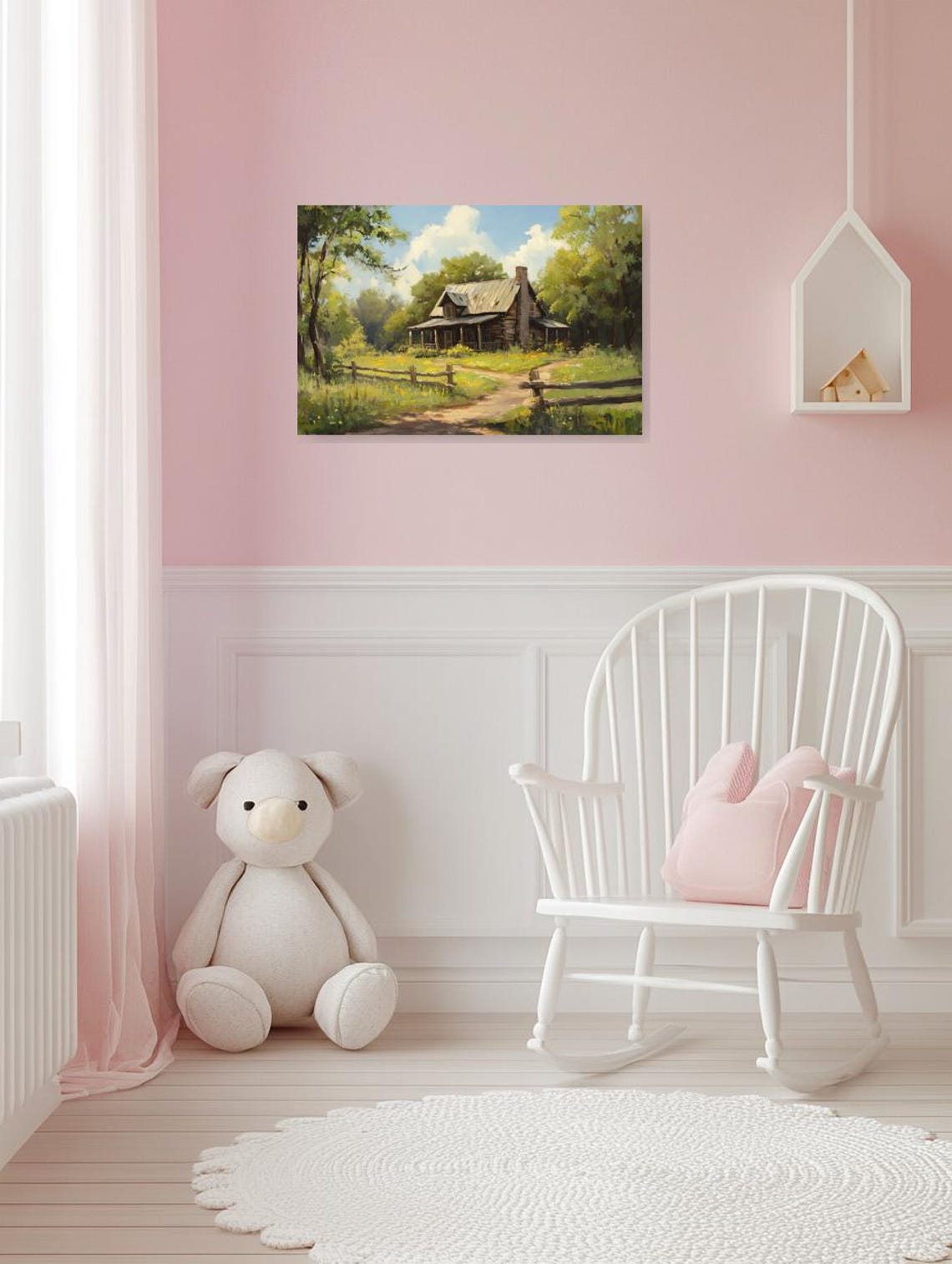 Rustic Log Cabin Summer Woods Wildflower Meadow Countryside Poster - Image 3