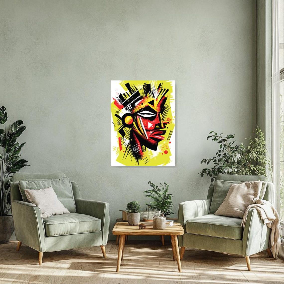 Bold Tribal Mask Artwork In Red Yellow And Black Graphic Style Poster - Image 5