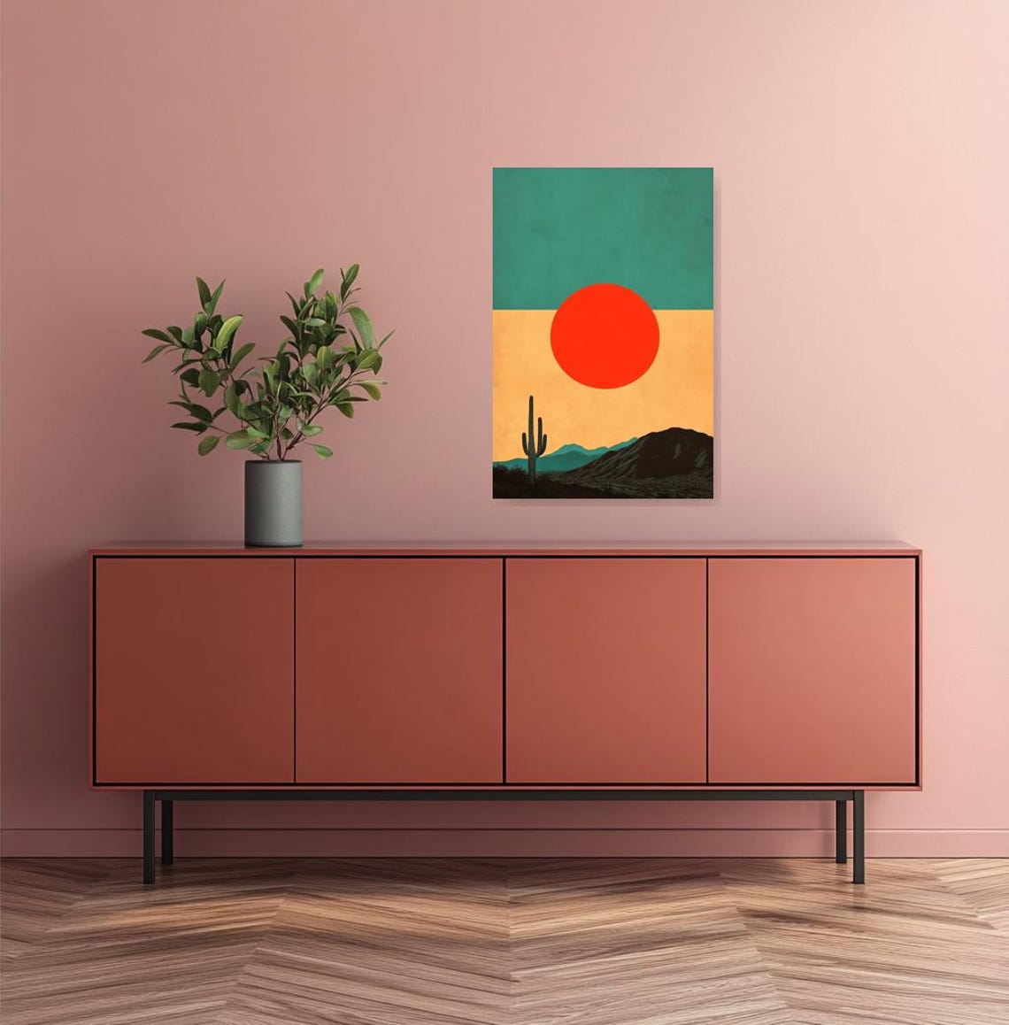 Custom Cactus Sunset Print Inspired By Minimalism Geometric Art For Colorful Home Decor Wall Art - Image 3