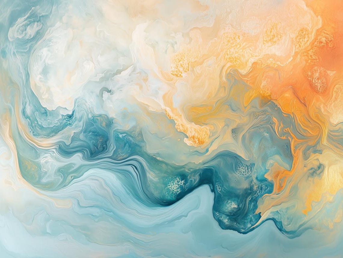 Teal and Gold Marble Fluid Abstract Resembling Ocean Waves Poster