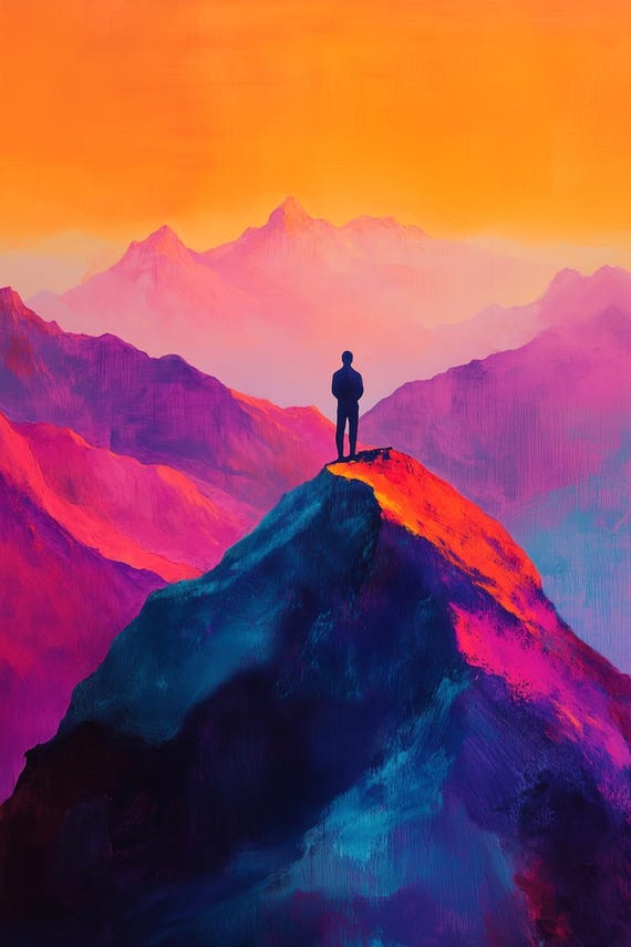 Mountain Adventure Print Inspired By Edvard Munch With Bold Colors And Dramatic Landscapes For Home Decor