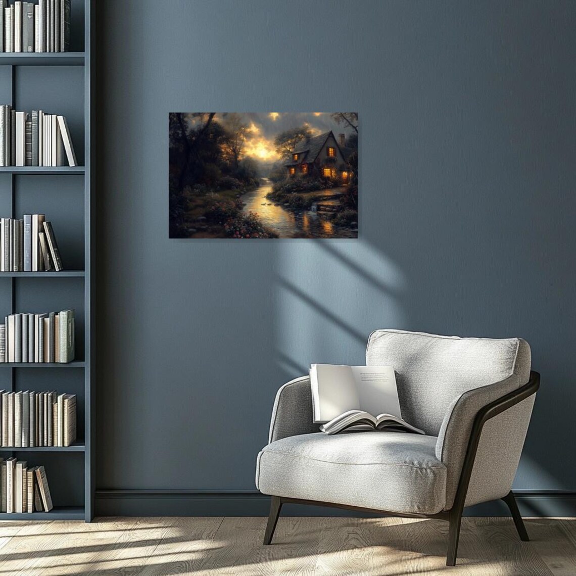 Thomas Kinkade-Inspired Cottage Landscape Art Print - Image 2