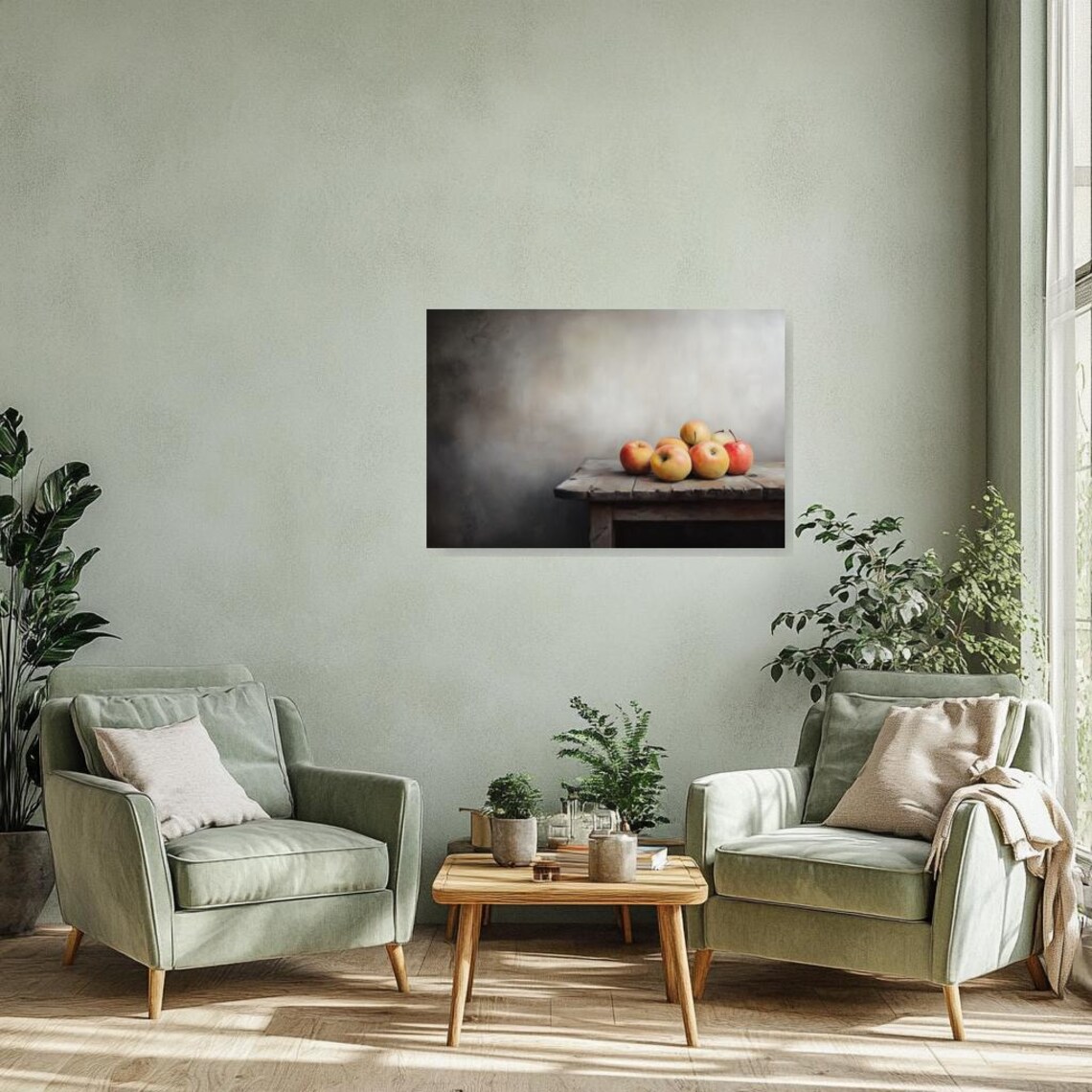 Rustic Apples Still Life On Weathered Table Oil Painting Poster - Image 3
