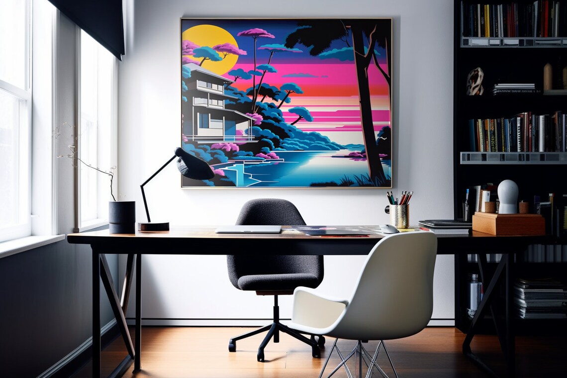 Hiroshi Nagai Style Lakefront Sunset Art Print - Image 2