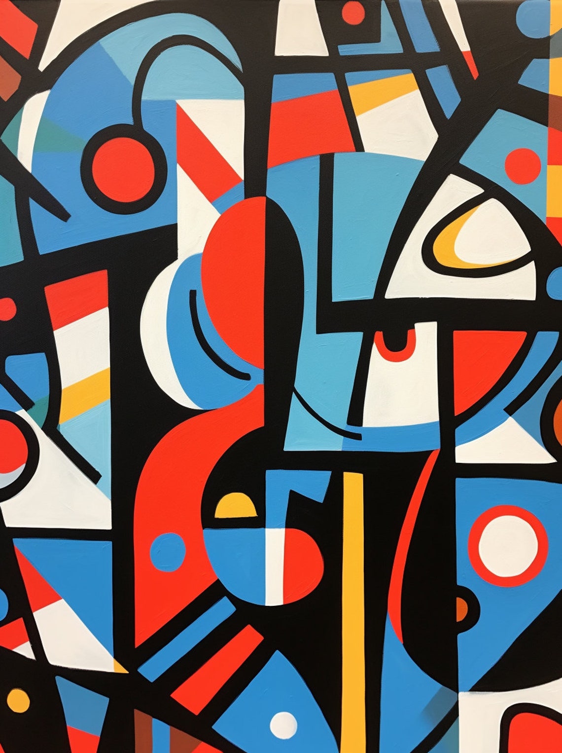 Bold Geometric Abstract Poster Blue Red Black Circles Modern Artwork