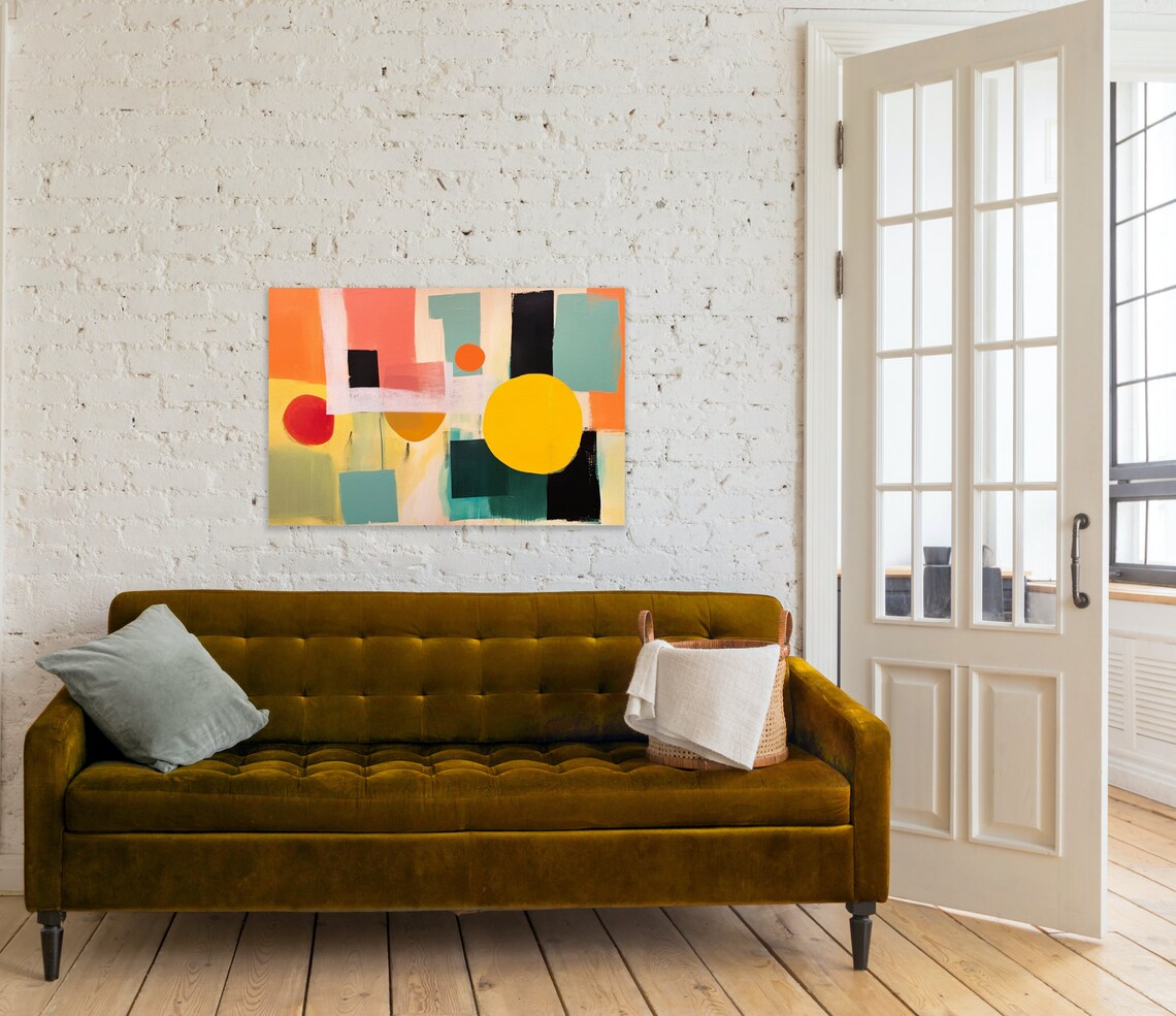 Warm Pastel Geometric Blocks Modern Abstract Painting Poster - Image 2