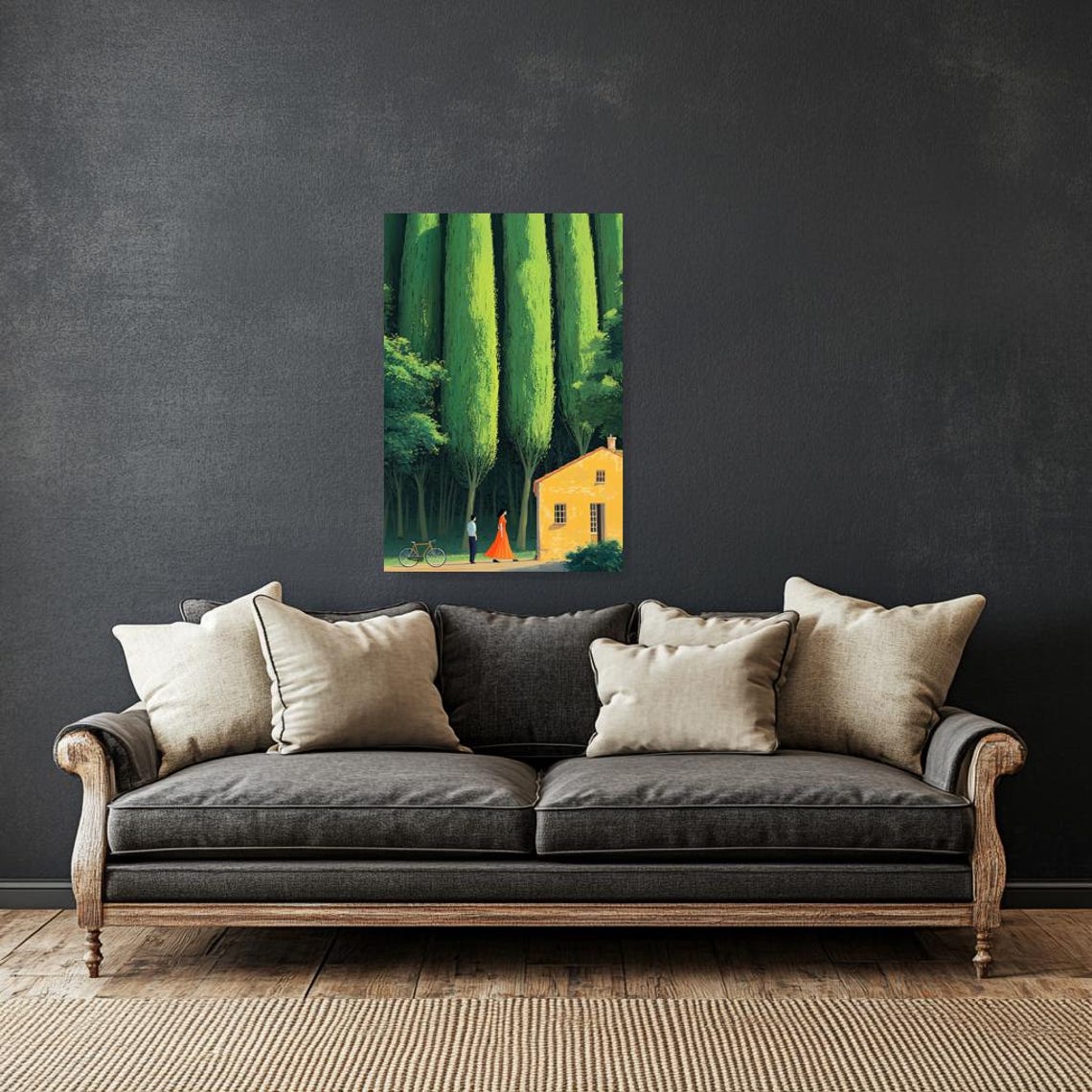 Couple Under Towering Cypress Trees Beside Yellow House Poster - Image 5
