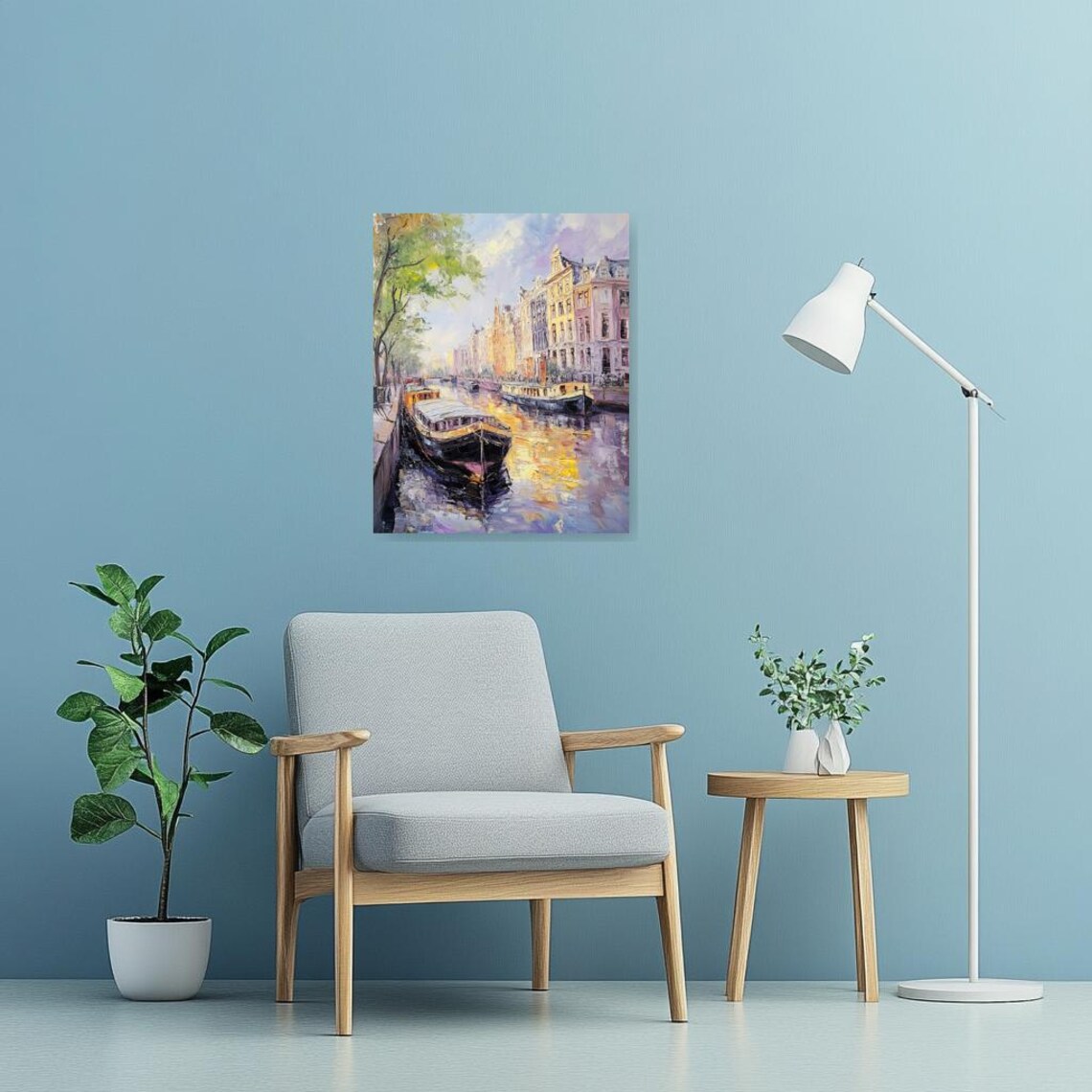 Amsterdam Canal Boats Golden Reflection Impressionist City Poster - Image 3