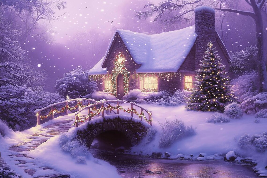 Custom Winter Wonderland, Kinkade-Inspired Print