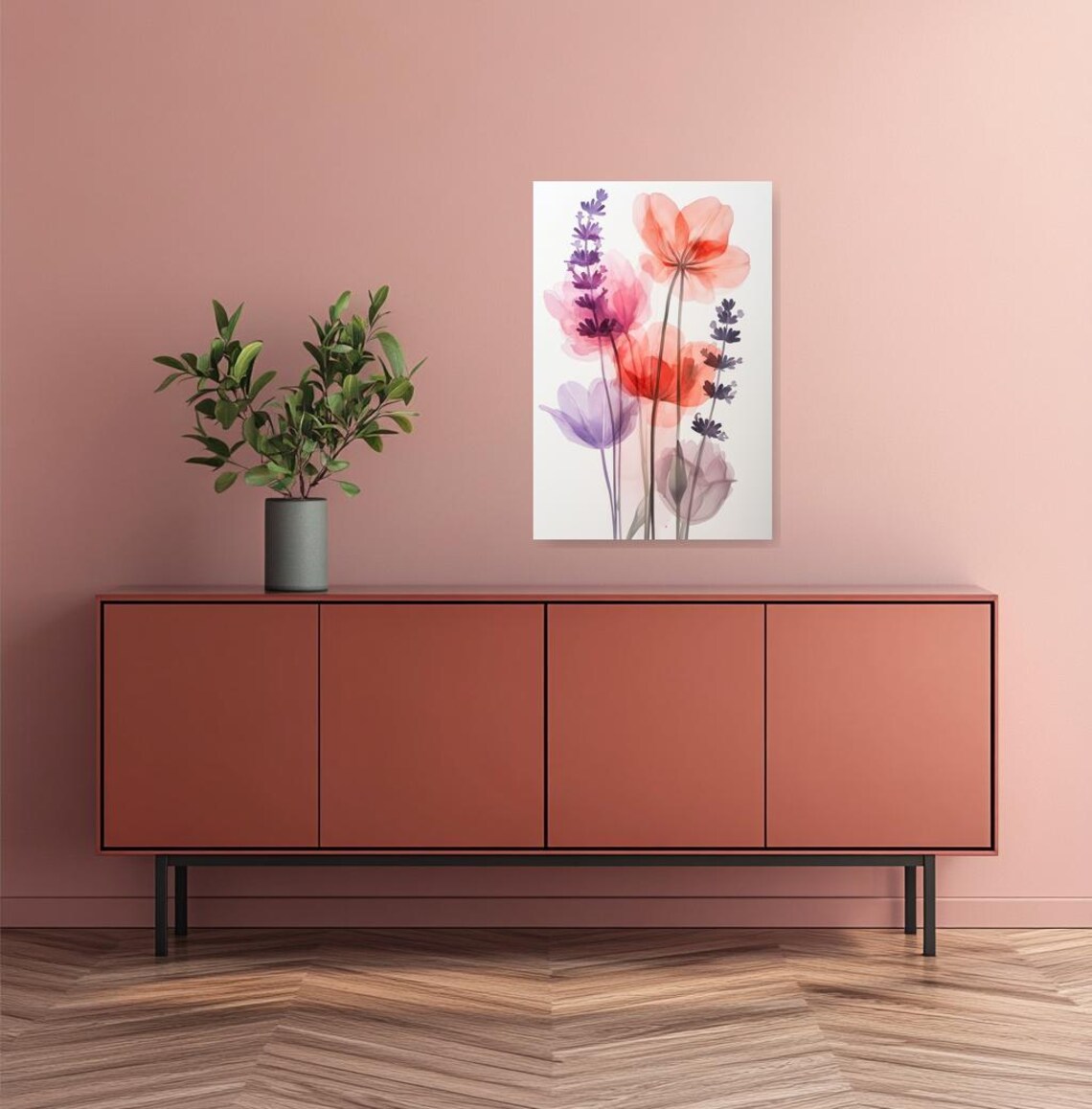 Delicate Transparent Wildflowers In Pink Purple And Coral Tones Poster - Image 3