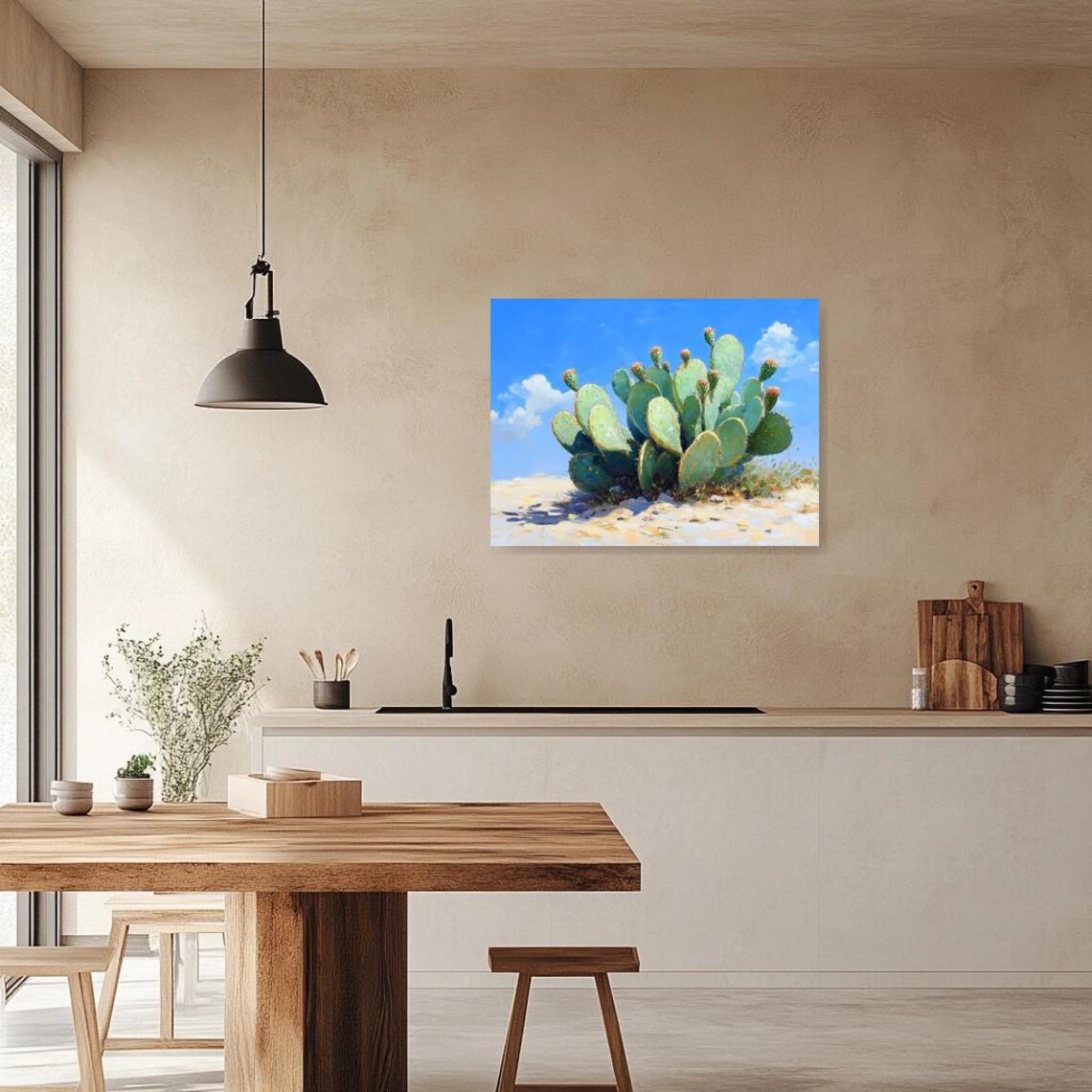 Prickly Pear Cactus Under a Bright Blue Sky Impressionist Oil Poster - Image 2