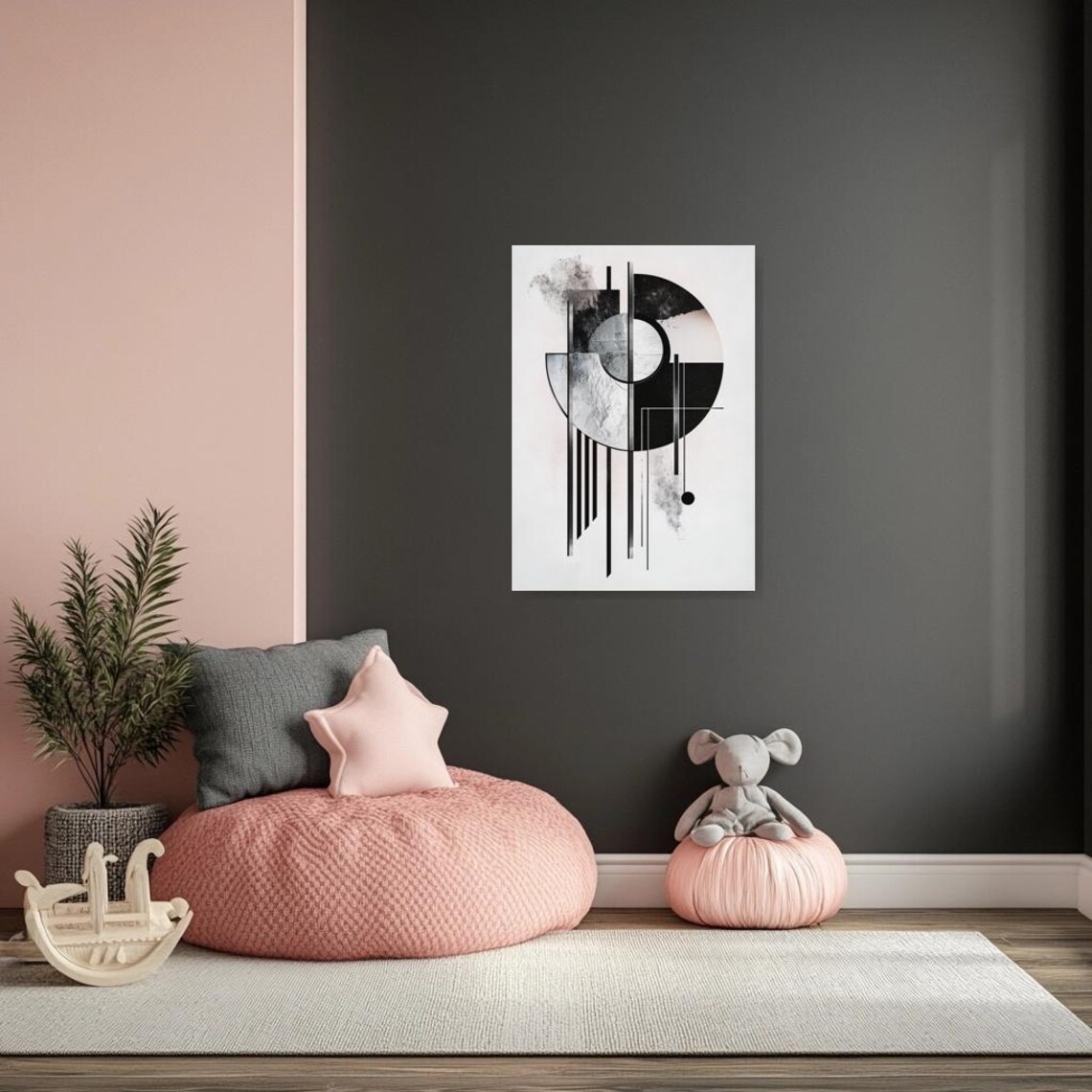 Sleek Monochrome Geometric Abstract with Circles Bands and Lines Poster - Image 2