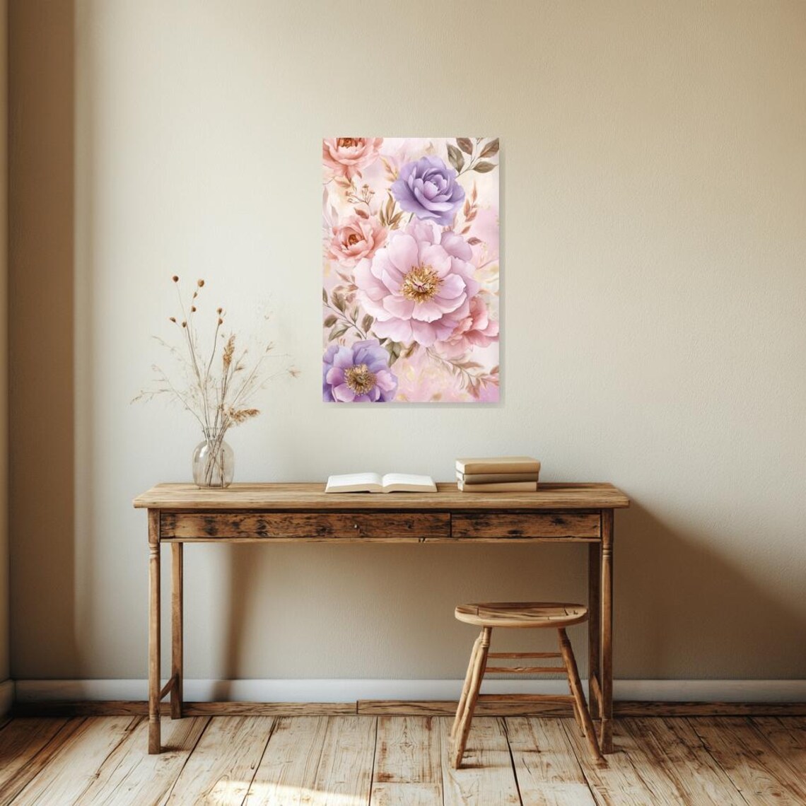 Blush Pink and Lavender Roses in a Lush Romantic Bouquet Poster - Image 2
