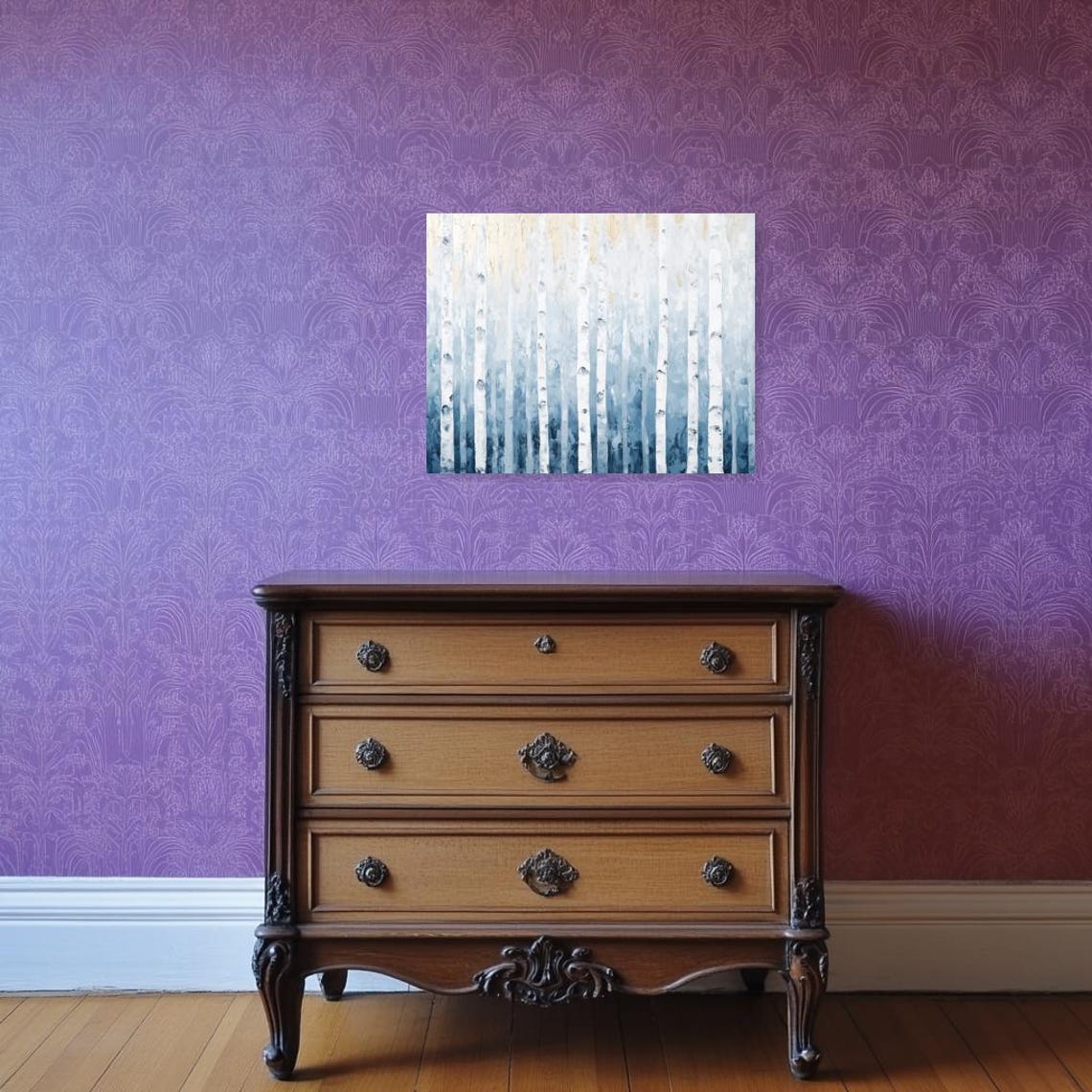 White Birch Forest in Cool Blue and Ivory Textured Tones Poster - Image 2