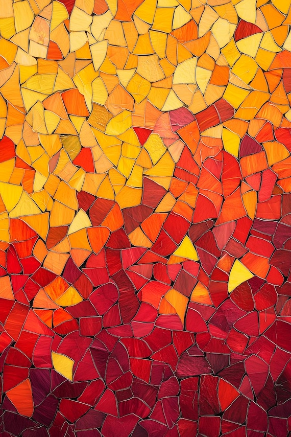 Warm Sunset Mosaic Tile Abstract Pattern in Orange Red and Gold Tones Poster