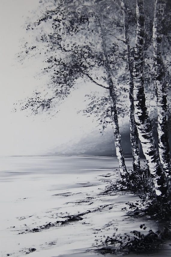 Monochrome Birch Trees Print Inspired By Black And White Landscape Art For Elegant Home Decor