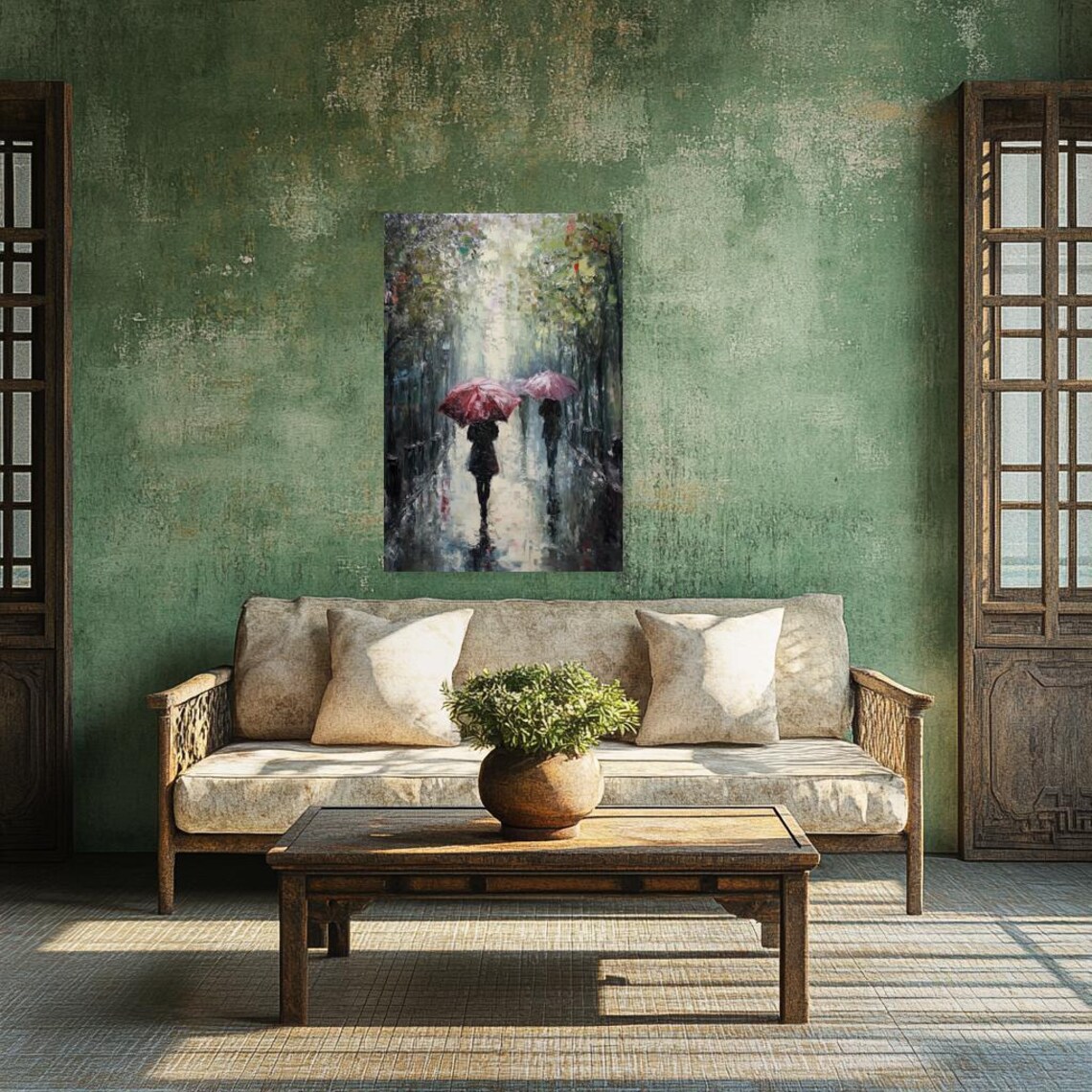 Impressionist Art, Red Umbrellas and Reflections - Image 3