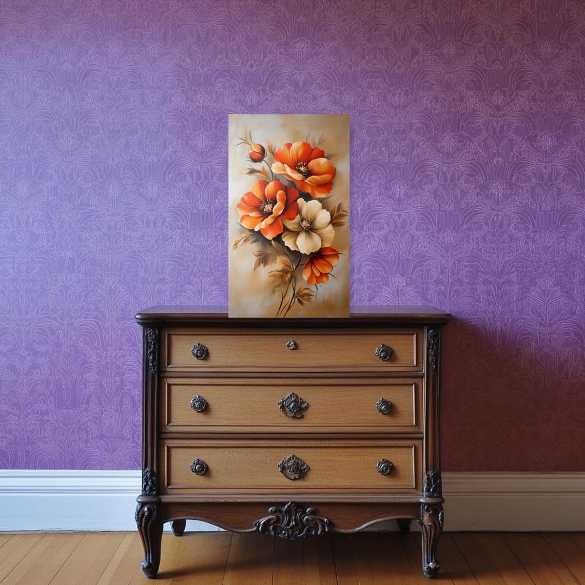 Orange Poppy Bloom Cluster Warm Beige Impressionist Floral Poster - Image 3