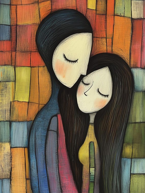 Emotional Custom Print Inspired By Pablo Picasso With Bold Colors And Heartfelt Embrace Wall Art For Home Decor