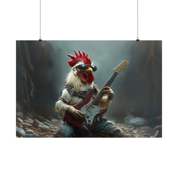 Rock Chicken Maximalist Eclectic Victorian Poster Print Bold Altered Party Animal Portrait Fantasy Fun Colorful Renaissance Rustic