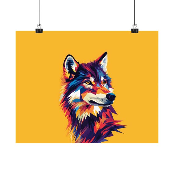 Wolf Geometric Poster Print Landscape Modern Painting Bright Calm Relaxing Wall Print Airbnb Art Wall Decor