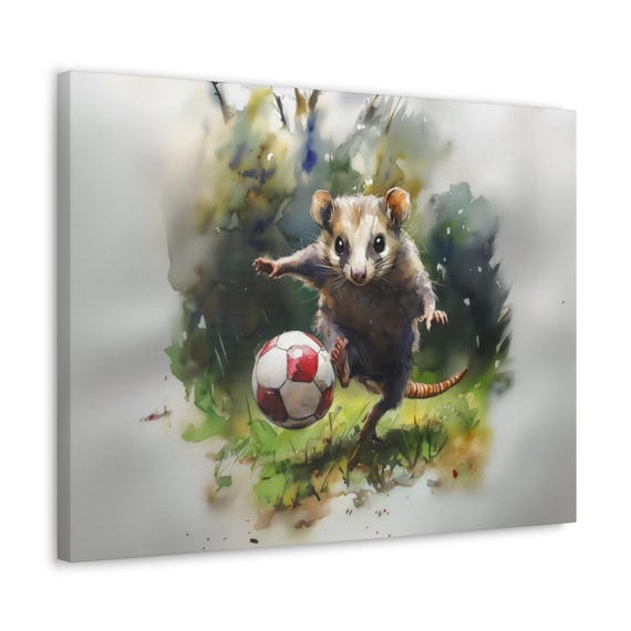 Soccer Possum Maximalist Eclectic Sports Print Rugged Eccentric Football Airbnb Childrens Art Fantasy Nature Rustic Wall Decor