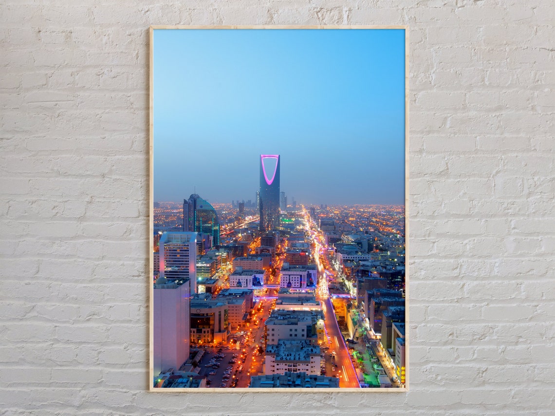 Riyadh Saudi Arabia Night Skyline City Lights Aerial View Poster