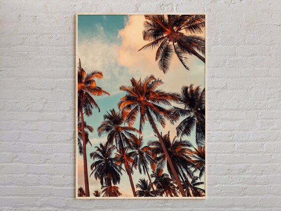 Palm Trees Against a Warm Sunset Sky Tropical Photography Poster