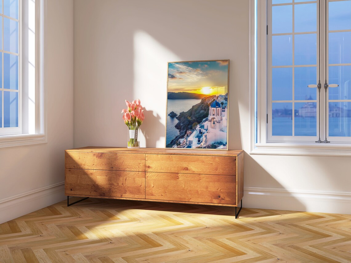 Santorini Greece Blue Dome Church Sunset over the Caldera Poster - Image 4