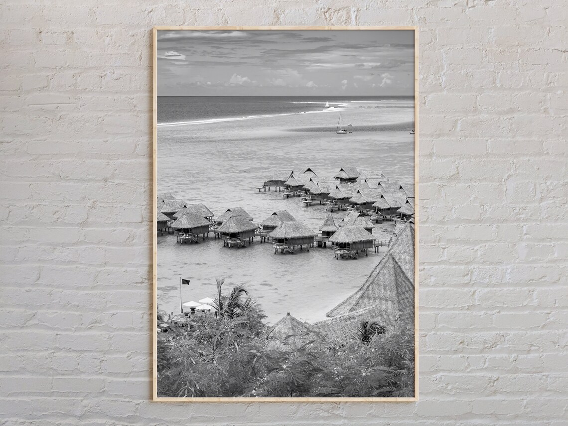 Black And White French Polynesia Travel Poster