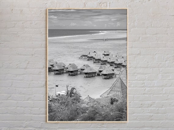 Black And White French Polynesia Travel Poster