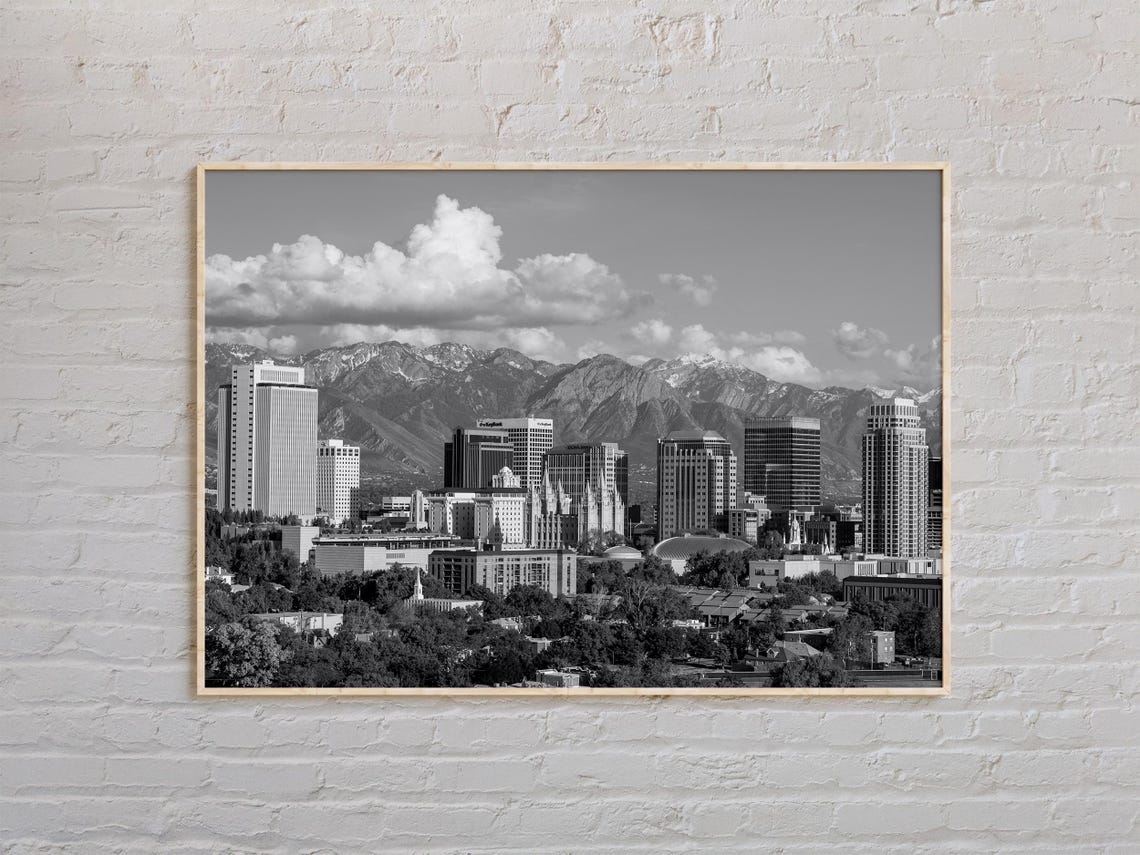Black And White Salt Lake City Print Salt Lake City Wall Art Salt Lake City Poster Salt Lake City Photo Salt Lake City Decor Usa