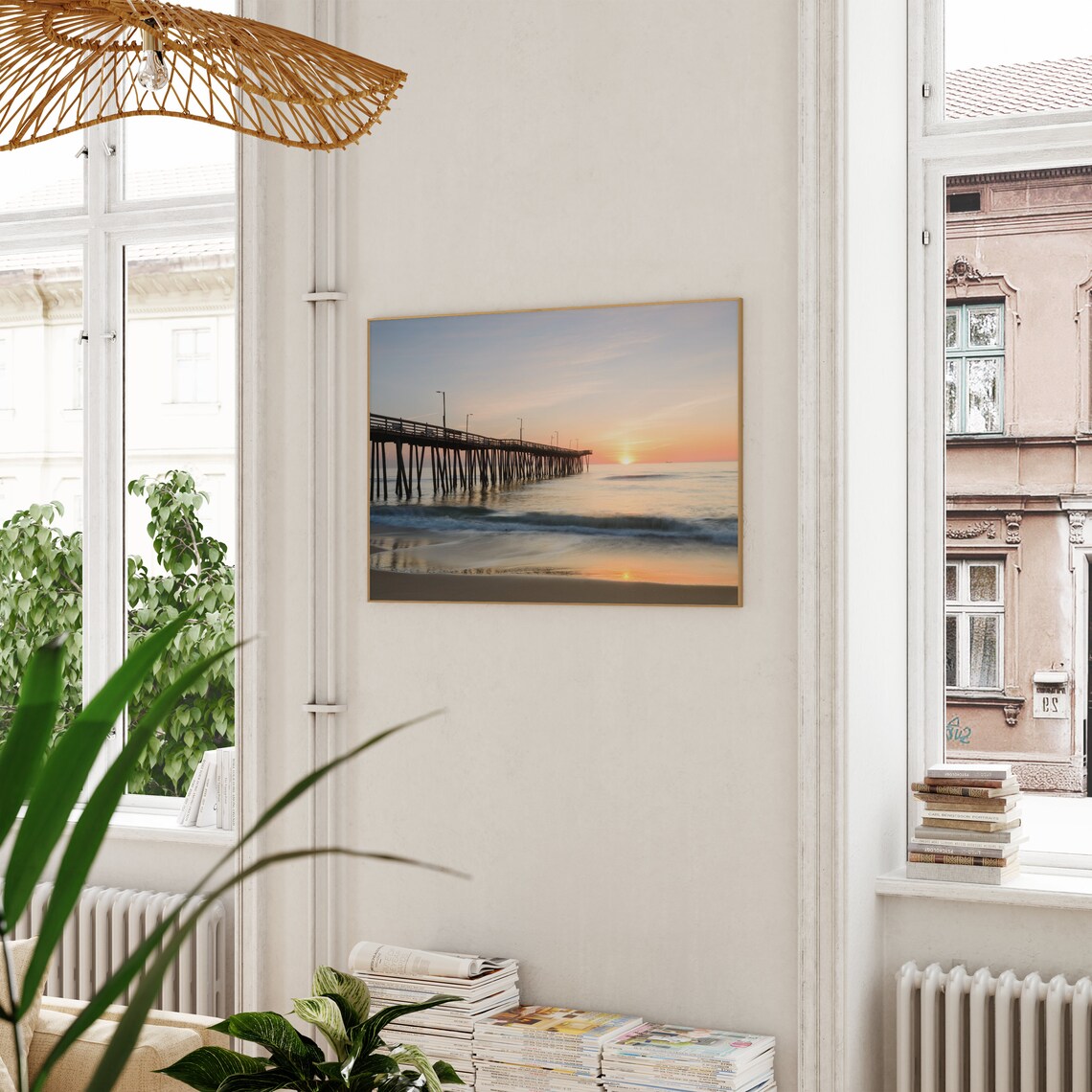 Virginia Beach Wooden Pier Serene Golden Sunset Ocean Photo Poster - Image 3