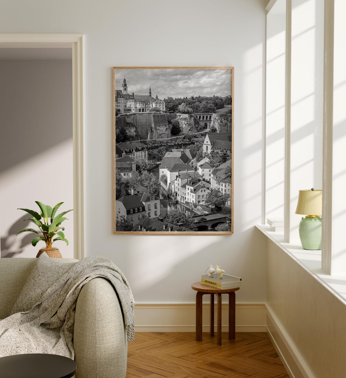Luxembourg City Old Town Cliffs Black White Vintage Landscape Poster - Image 5
