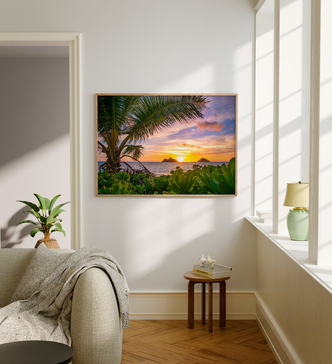 Oahu Hawaii Lanikai Sunrise Palm Tree Mokulua Islands View Poster - Image 5