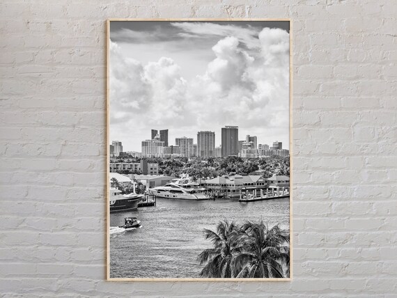 Fort Lauderdale Florida Marina Black And White Vintage Photo Poster