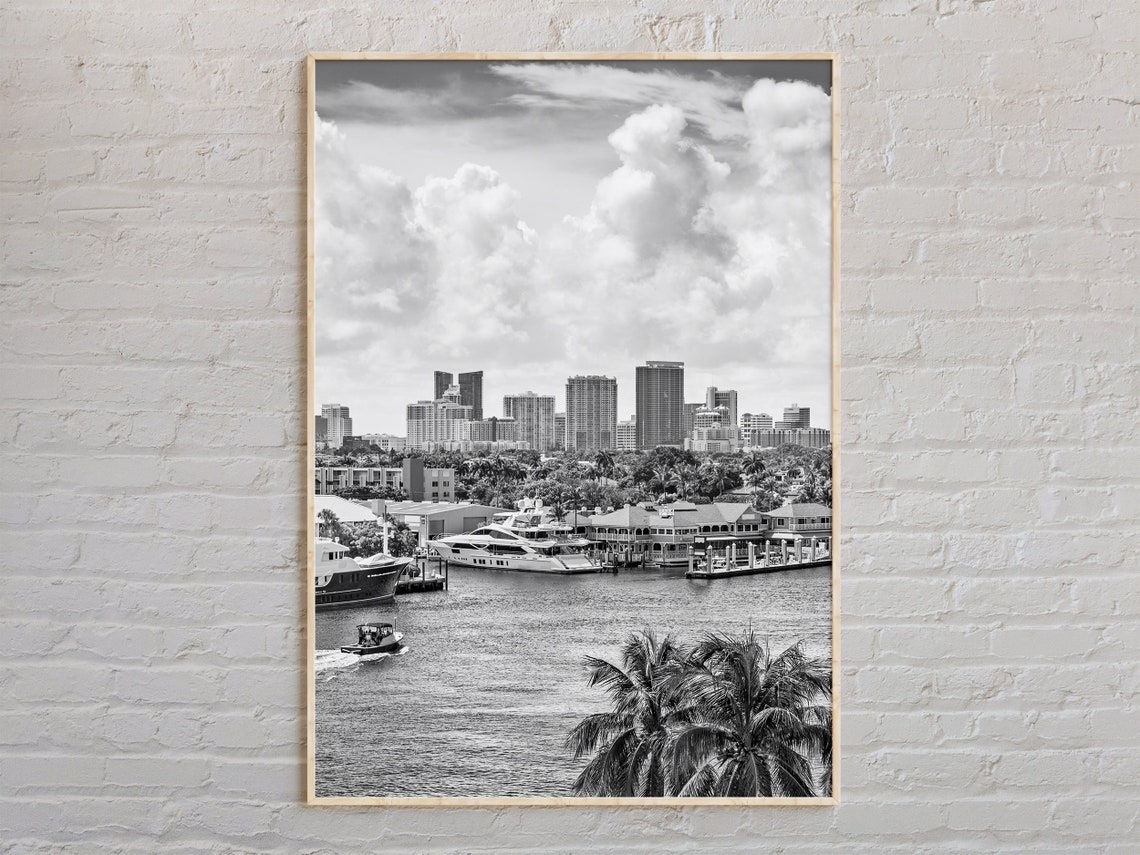 Fort Lauderdale Florida Marina Black And White Vintage Photo Poster