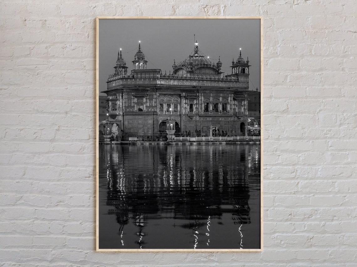 Black And White Golden Temple Amritsar Reflection Photo Art Print