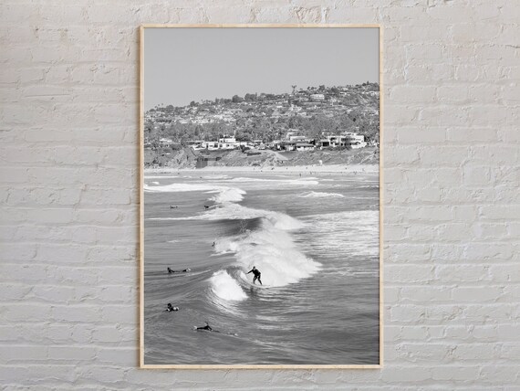 Black And White San Diego Surfers Ocean Beach Waves Photo Print