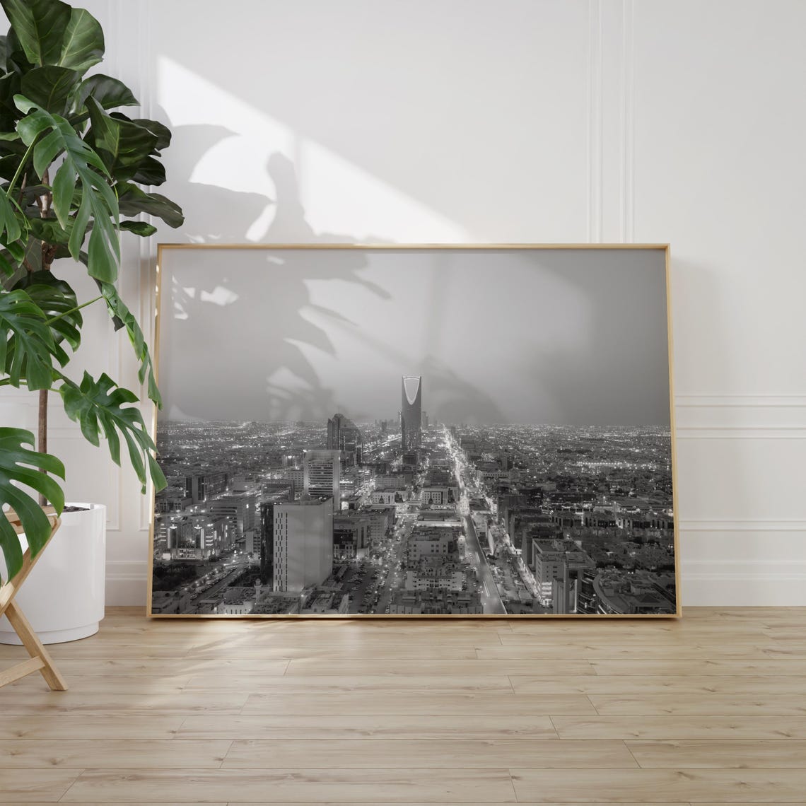 Saudi Arabia Riyadh Night Skyline Kingdom Tower Black White Poster - Image 2