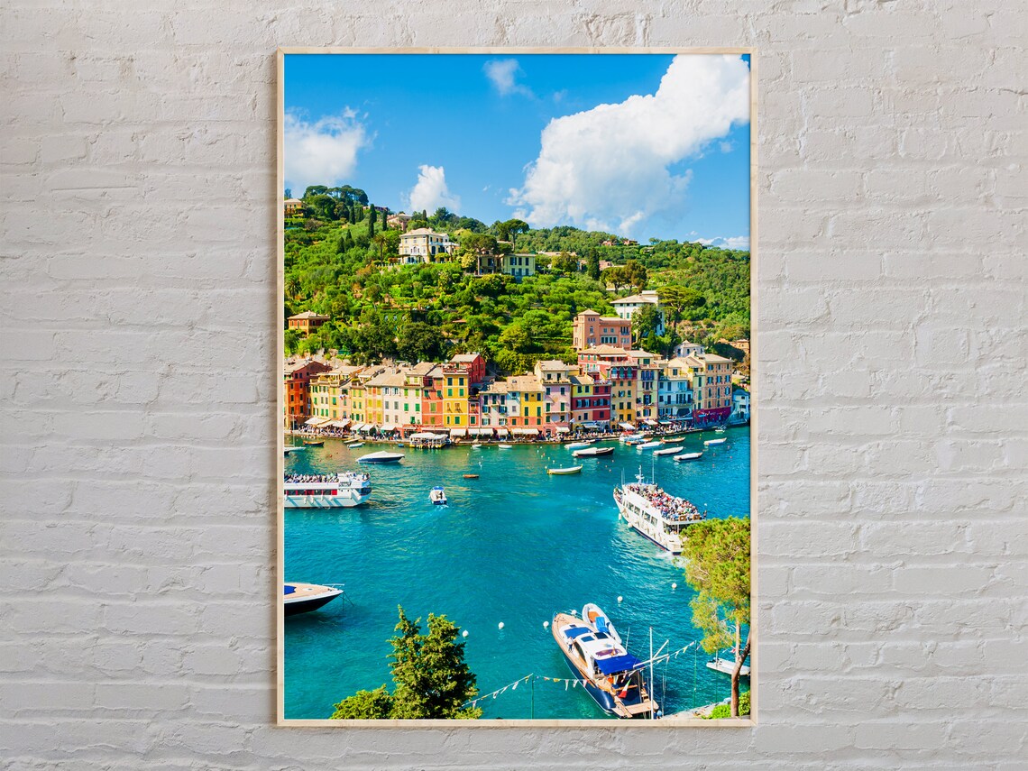 Portofino Italy Colorful Harbor Boats Coastal Scenery Photo Poster