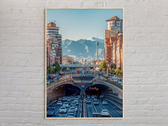 Tehran City Highway Tunnel Traffic Mountains Urban Photo Poster