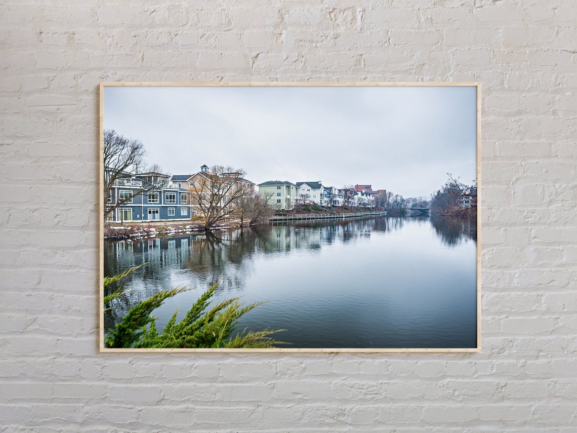 Traverse City Michigan Winter River Reflections Landscape Poster