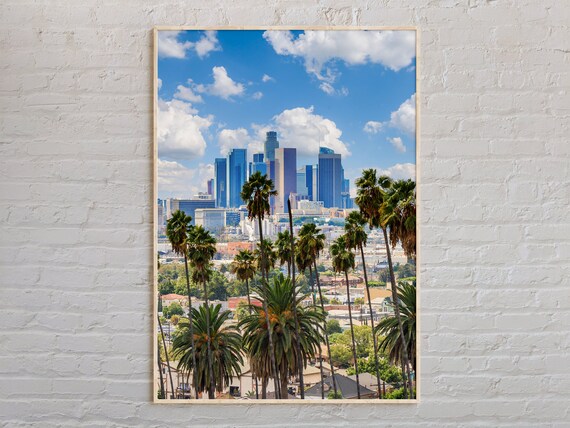 Los Angeles Downtown Skyline Palm Trees Real Photo Travel Wall Art