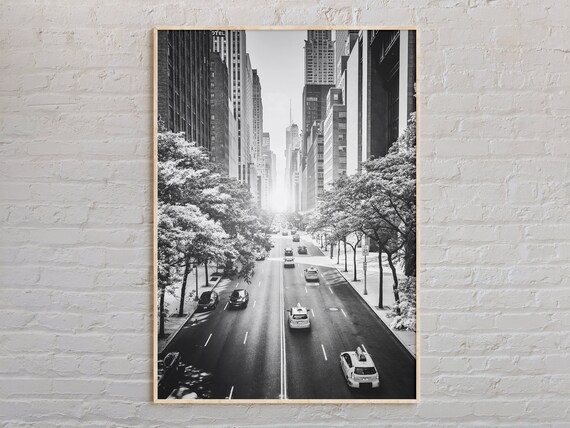 Scenic New York City Manhattan Street Black and White Photo Poster