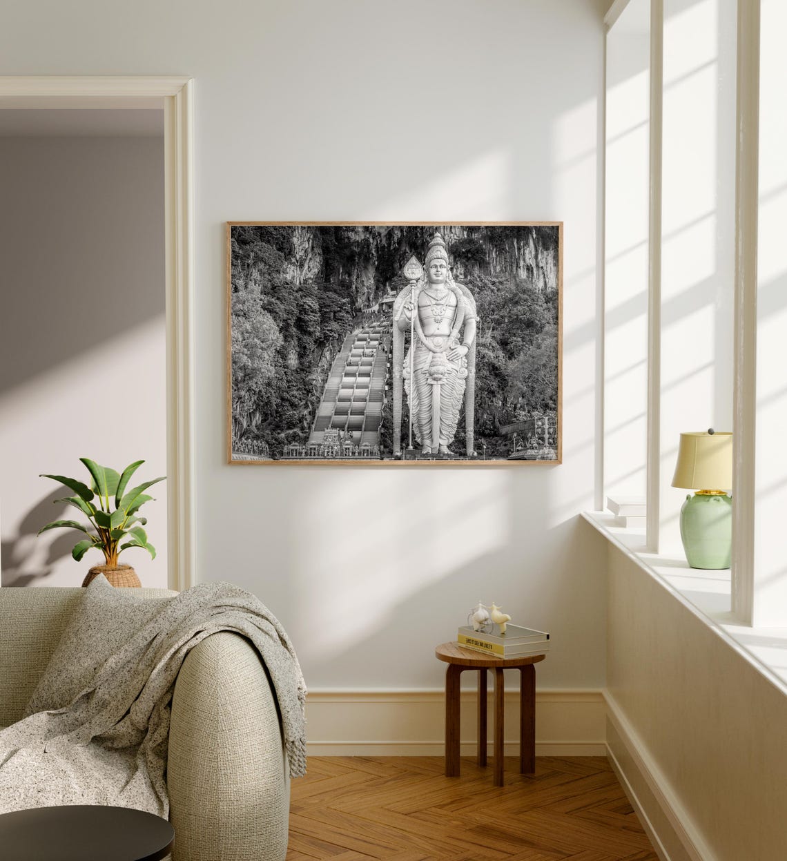 Batu Caves Malaysia Murugan Statue Black and White Staircase Poster - Image 5
