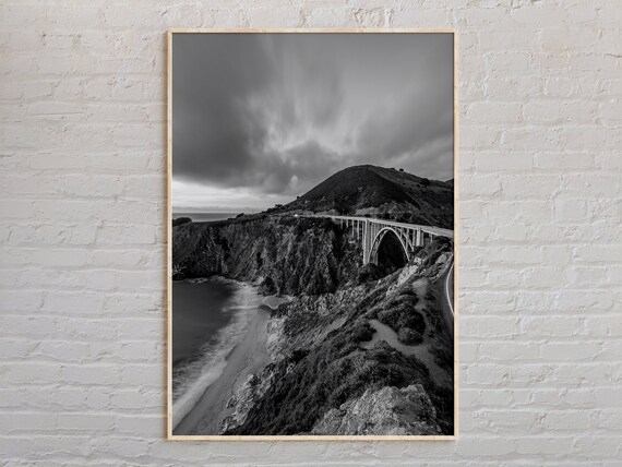 Black and White Coastal Bridge California Highway Photo Poster