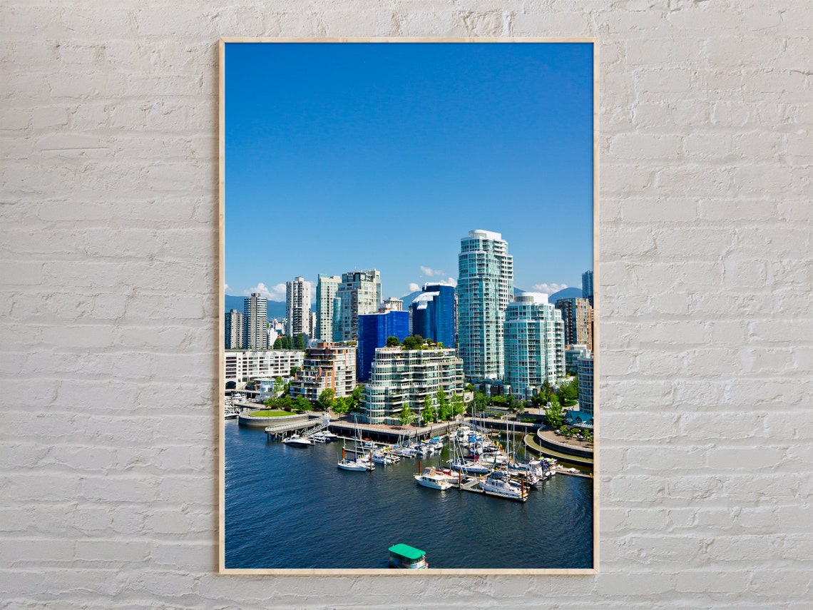 Vancouver Canada Marina Boats Skyline Mountains Harbor City Poster