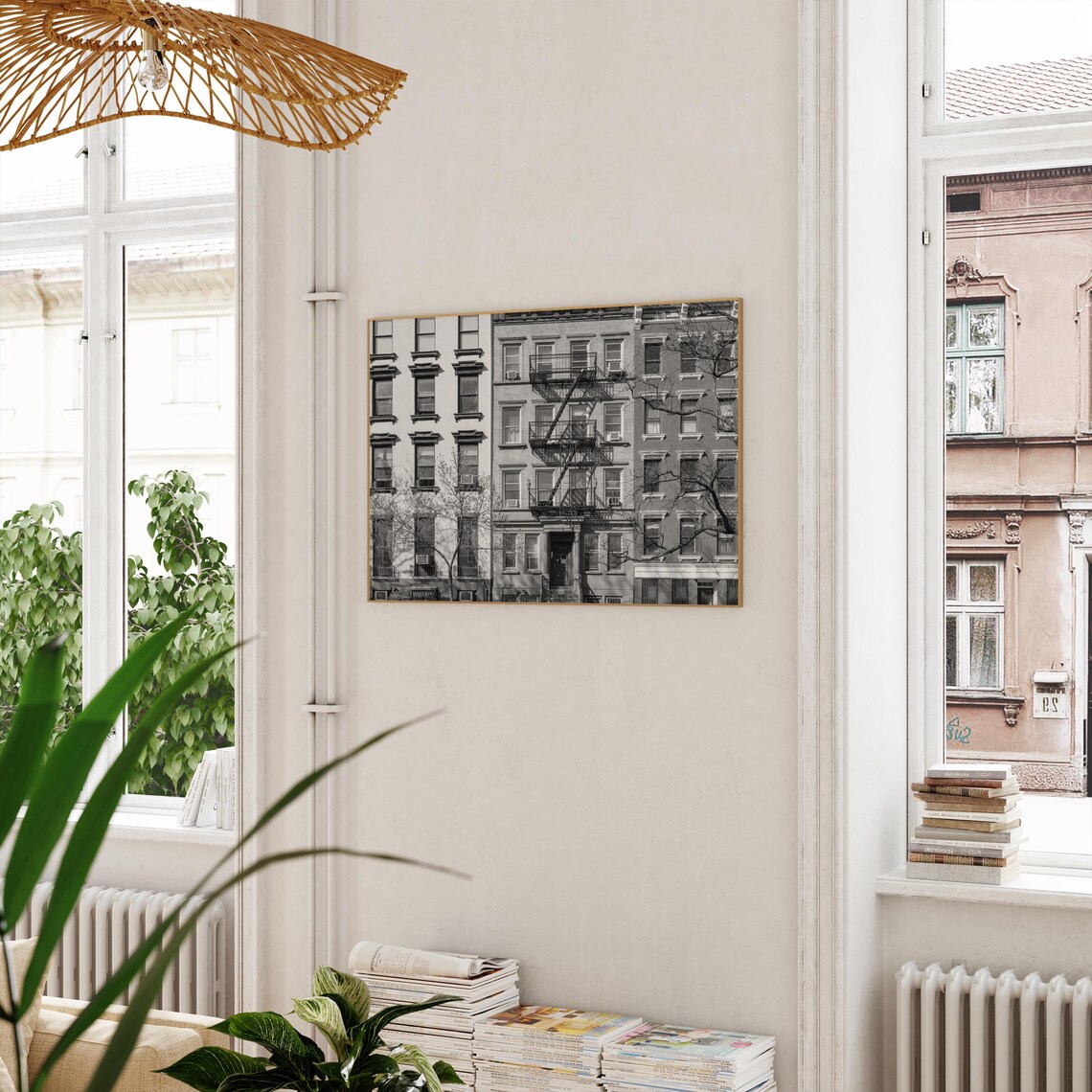 East Village Tenement Buildings Fire Escape Black and White Poster - Image 3